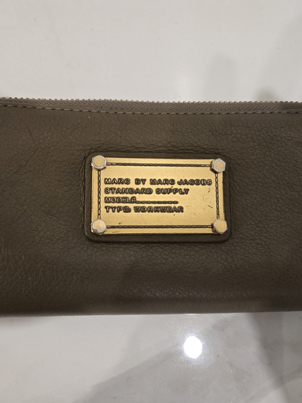 Marc by Marc Jacobs Gold Plaque Leather Long Wallet Beige